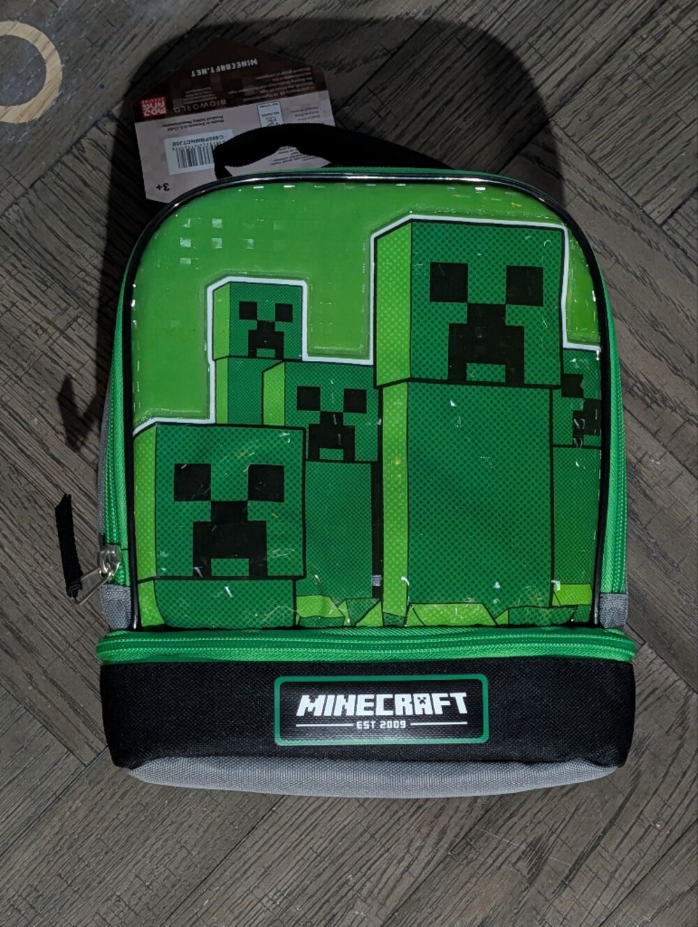 Brand New Minecraft Creeper Dual Compartment Insulated Tote Case Lunch Bag